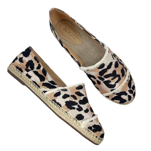 Schutz Ohanna Leopard Print Canvas Espadrilles Slip On Neutal Size 10 - Picture 3 of 13